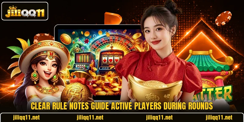 Clear rule notes guide active players during rounds