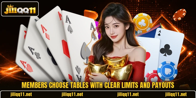 Members choose tables with clear limits and payouts Members choose tables with clear limits and payouts
