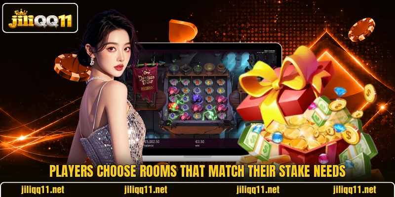 Players choose rooms that match their stake needs Players choose rooms that match their stake needs