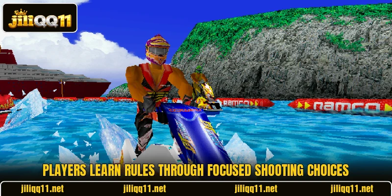 Players learn rules through focused shooting choices